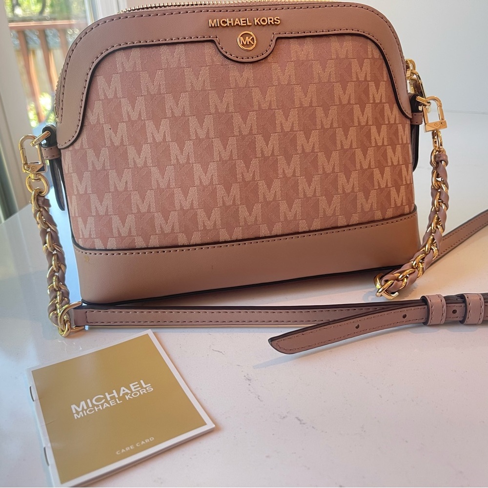 Michael Michael Kors Small Pink Blush Dome Crossbody Bag with Gold Hardware